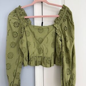 Vero Moda Olive Eyelet Ruffle Blouse